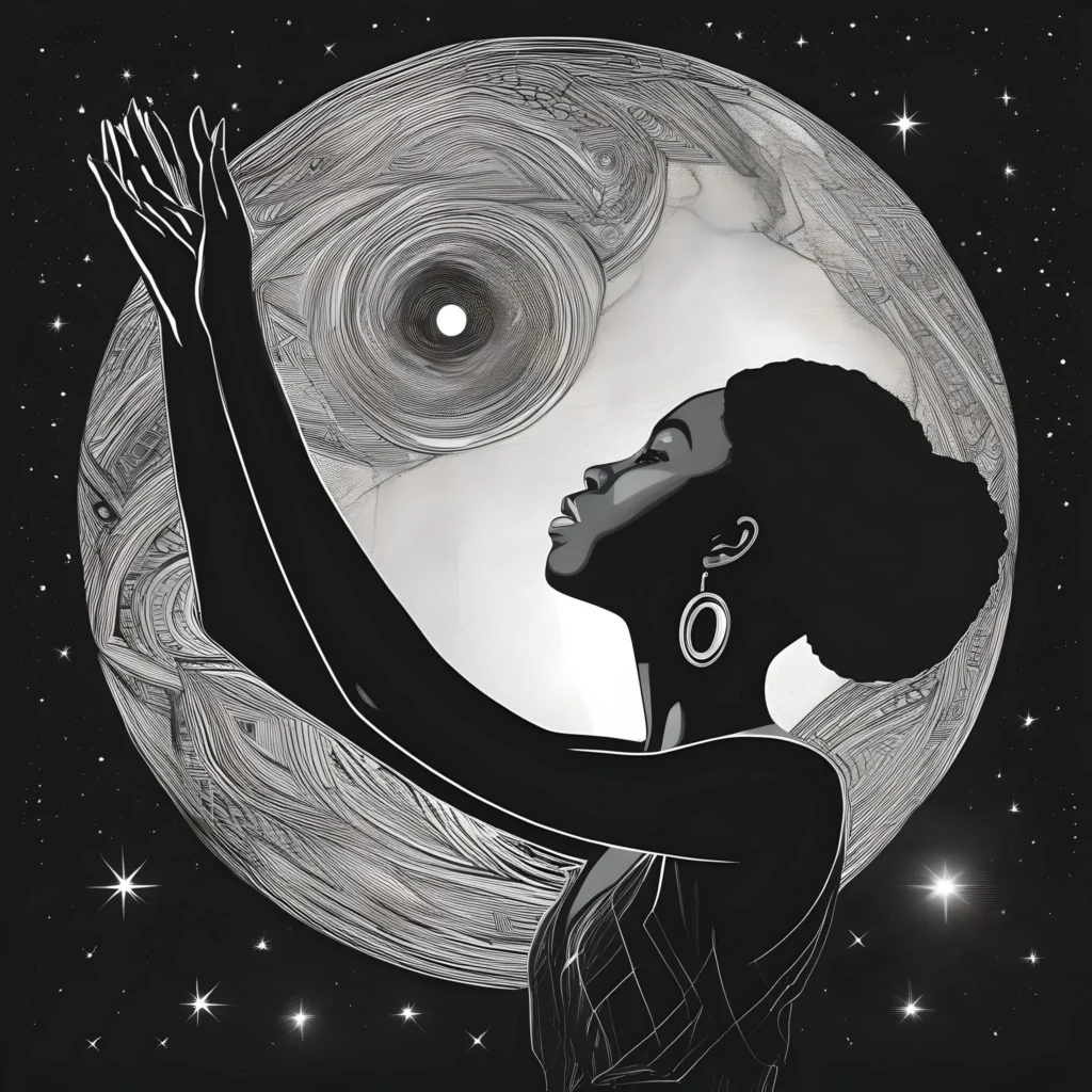 A woman reaching out to the universe 